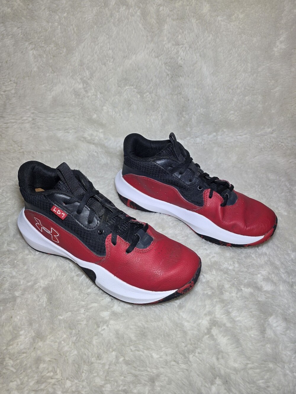 Under Armour Lockdown 7 Red Black Basketball Shoes Men 7 Women 8.5 Excellent - Picture 2 of 9